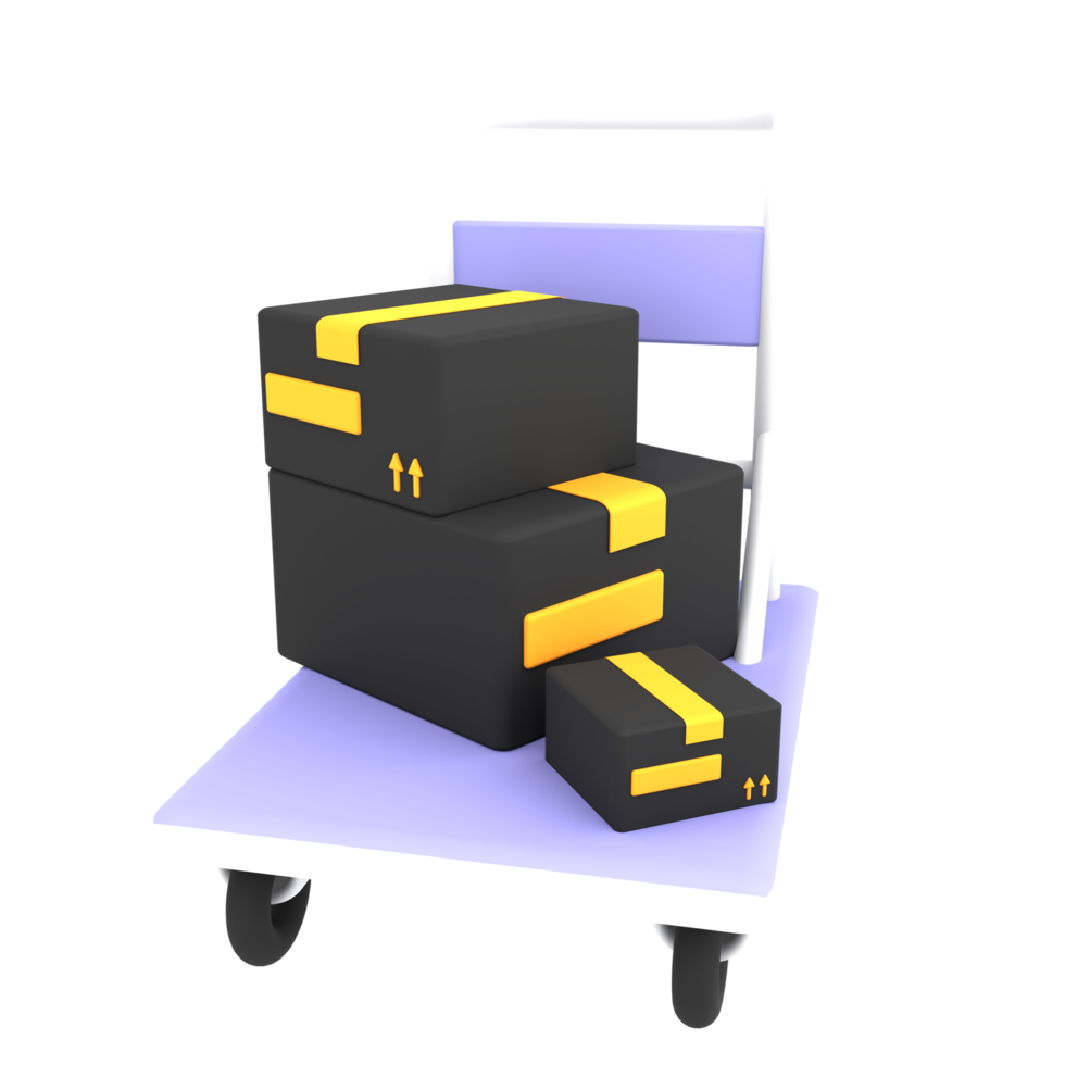 3d cute cart trolley with two cardboard boxes icon ecommerce illustration png