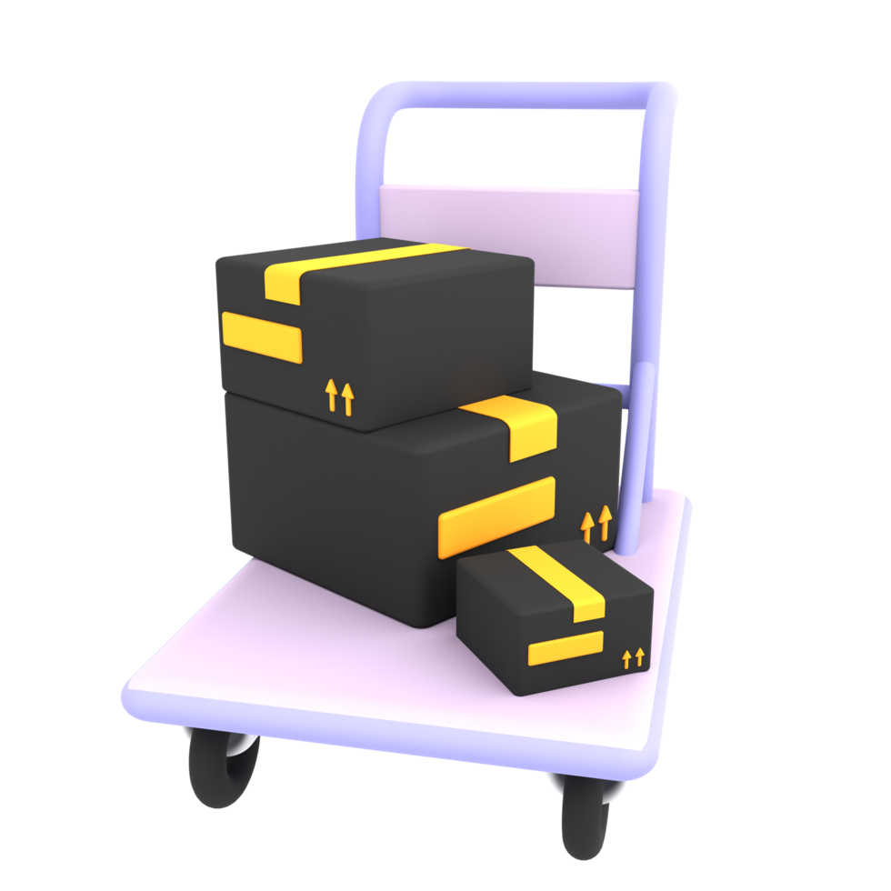 3D-kar trolley met twee kartonnen dozen pictogram e-commerce illustratie png