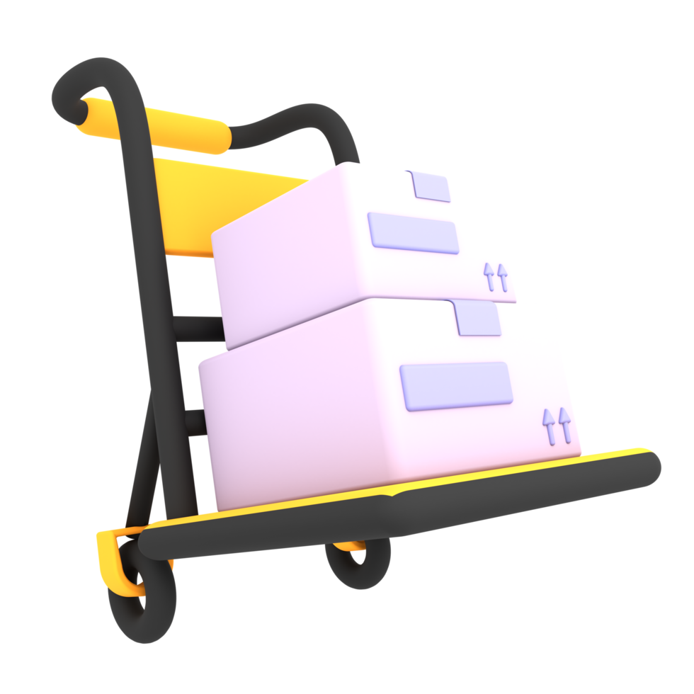 3d-Paketkastenzustellung mit Trolley-Versandikonen-E-Commerce-Illustration png