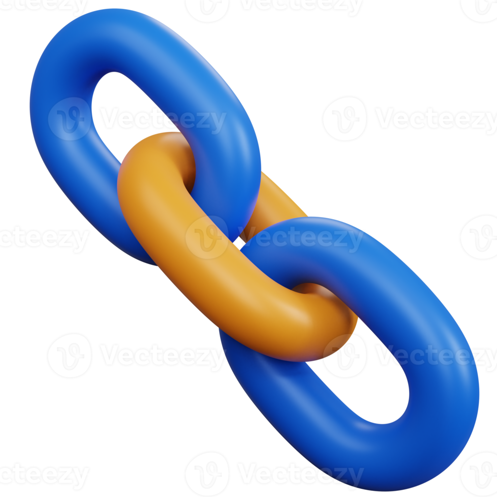 Símbolo de eslabón de cadena de representación 3d con tres cadenas aisladas png