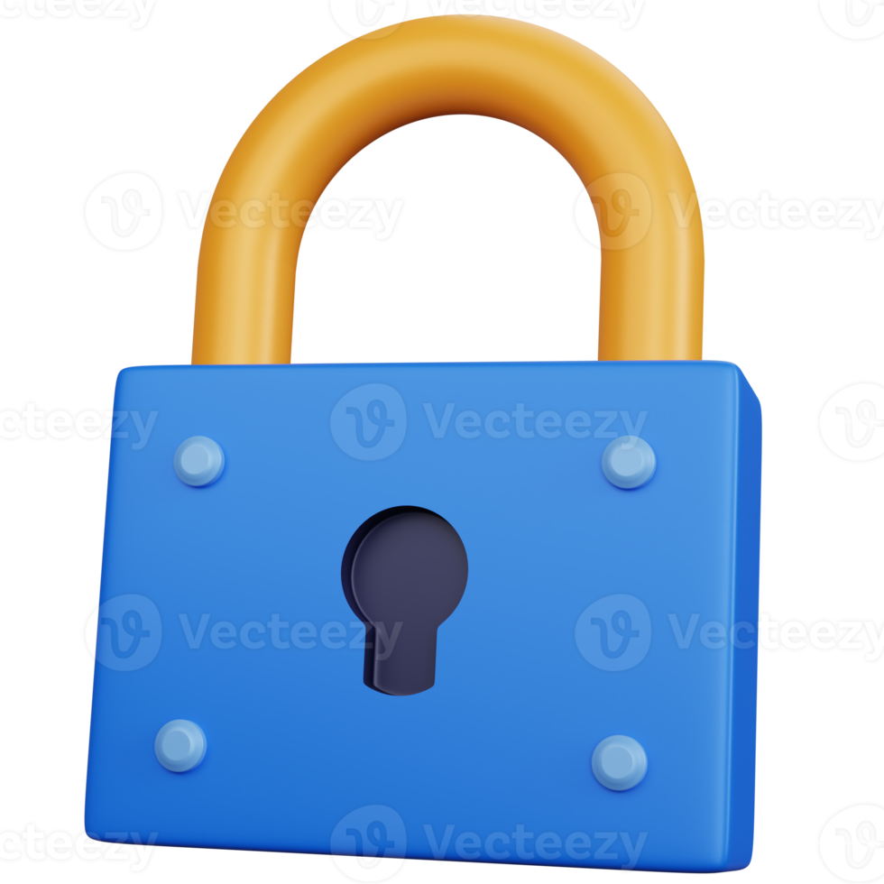 3d rendering blue padlock isolated png