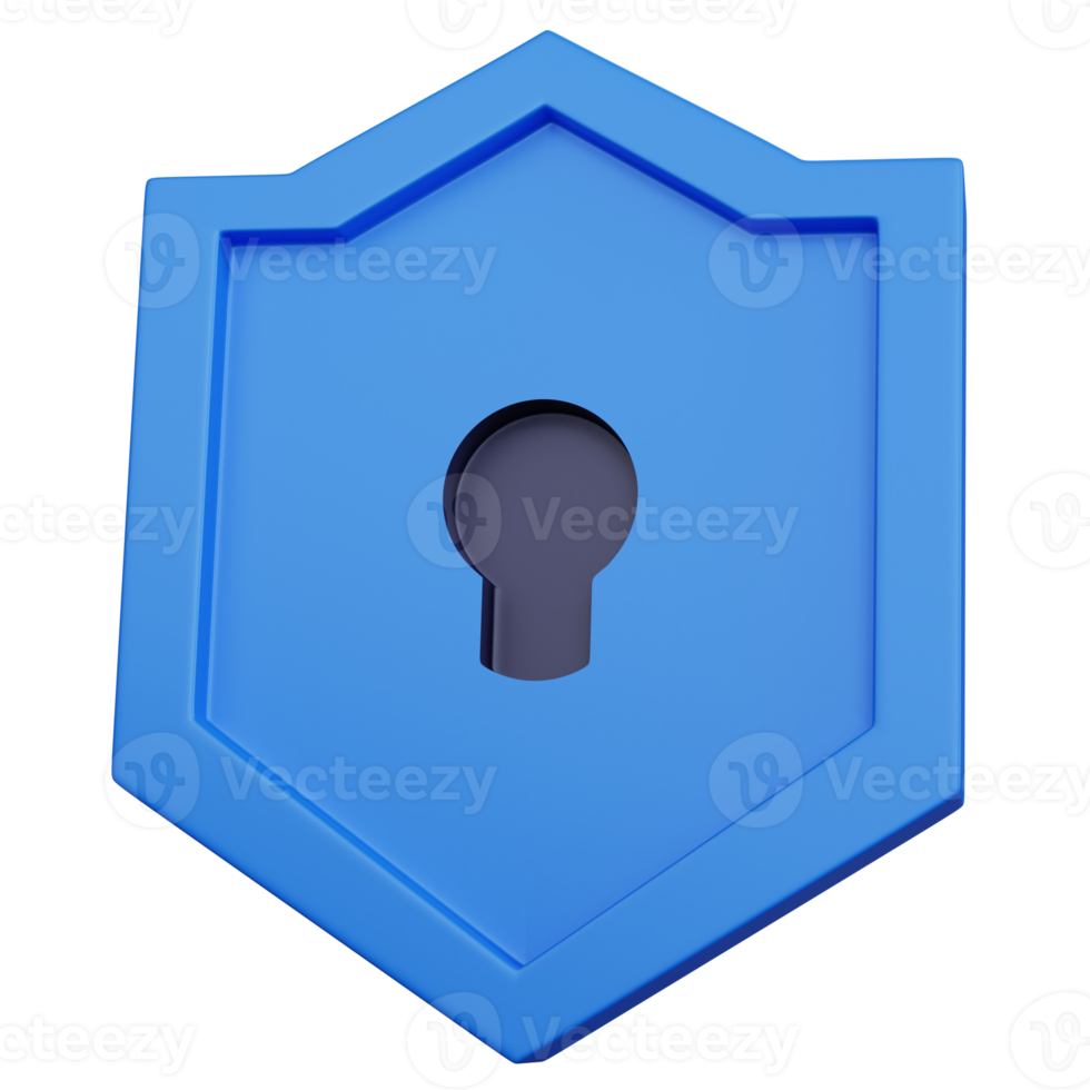 3d rendering blue shield lock isolated png