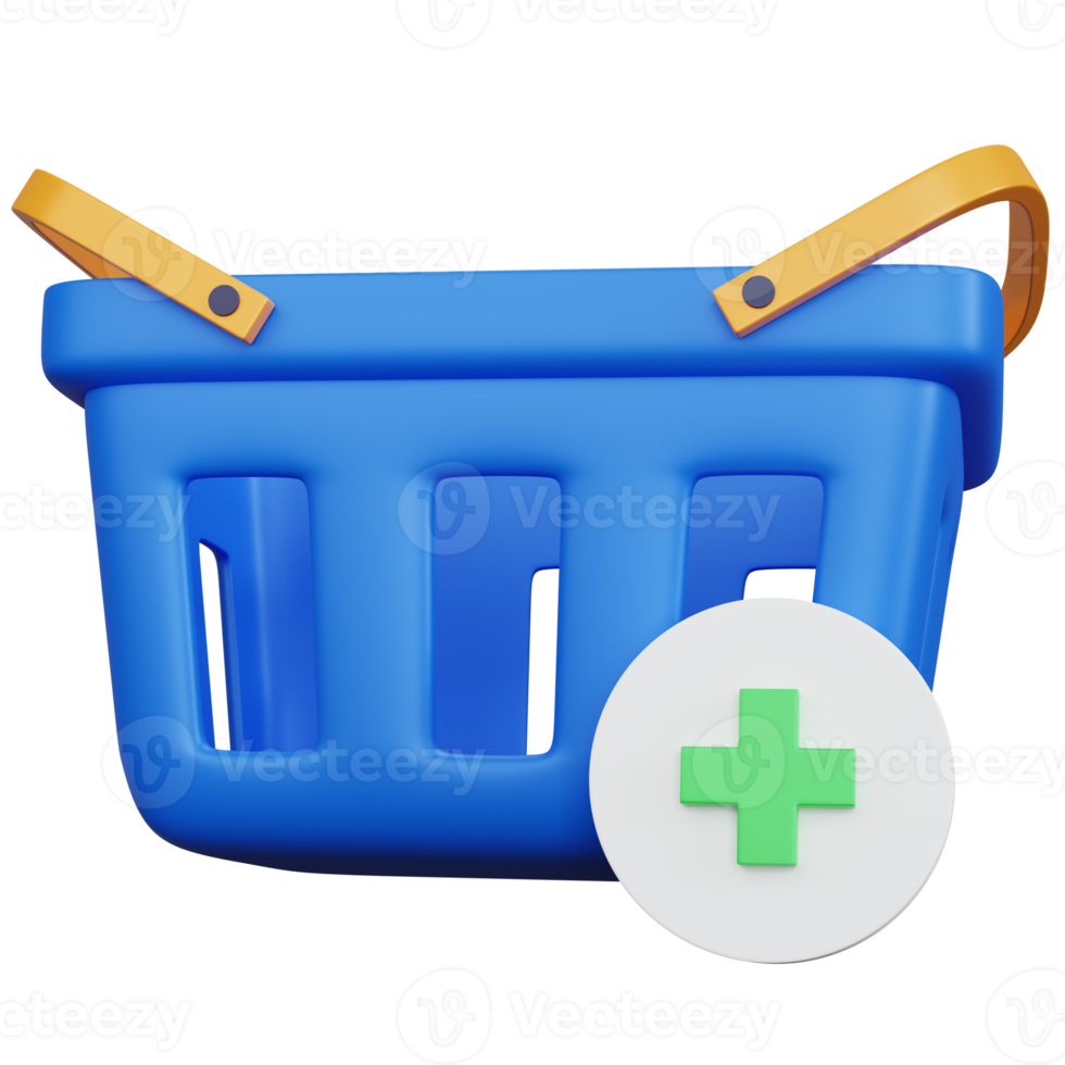 3d rendering blue shopping cart with icon add isolated png