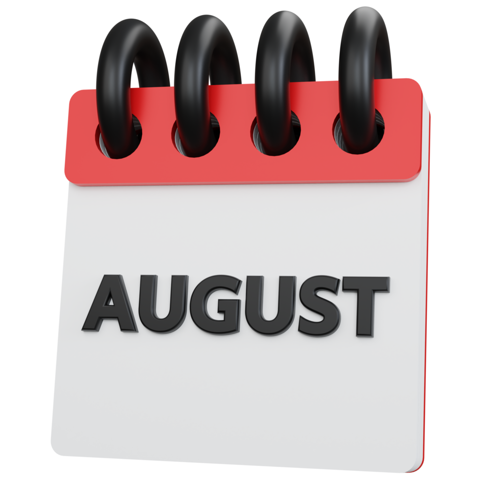 3d rendering red calendar august isolated png