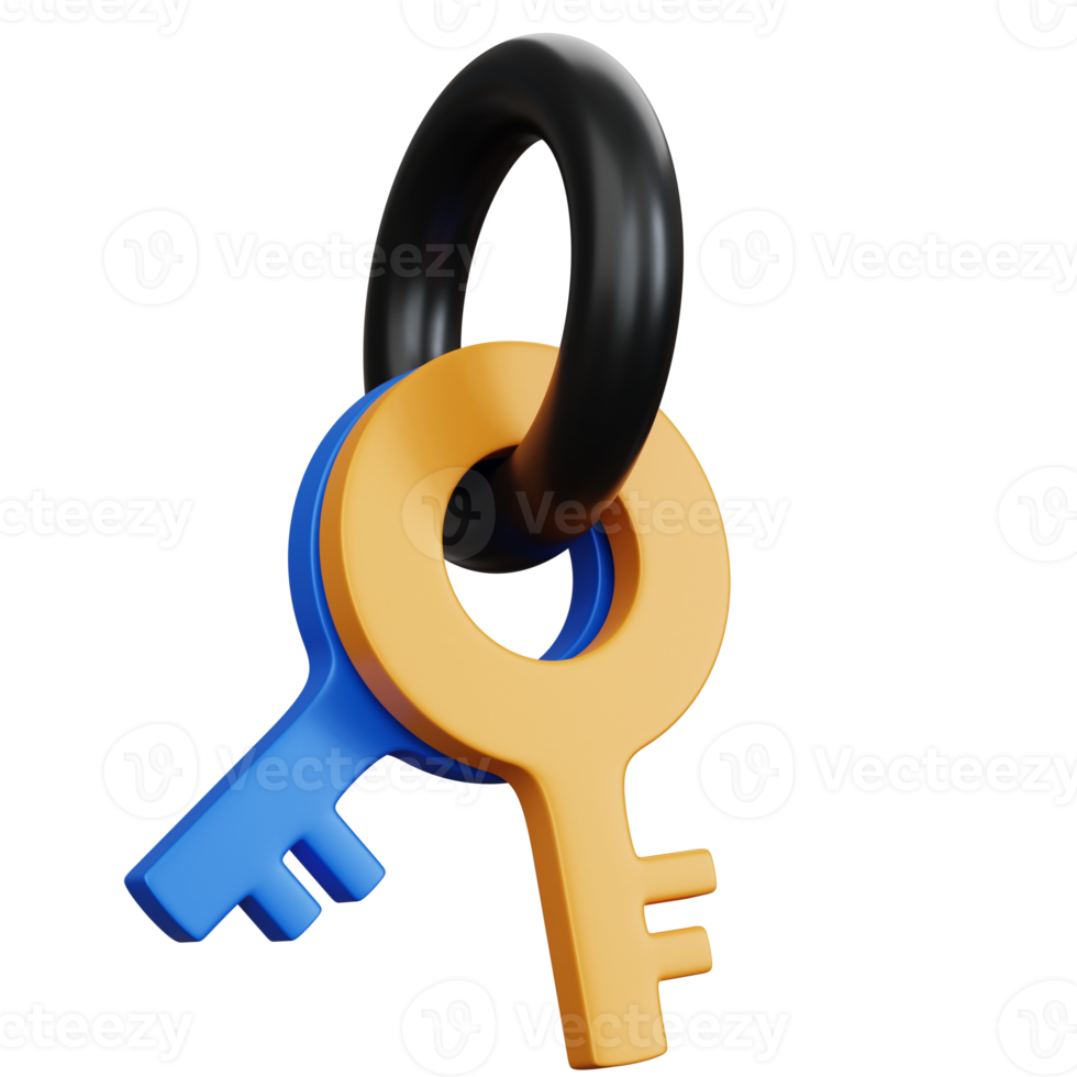 3d che rende due chiavi blu e gialle isolate png