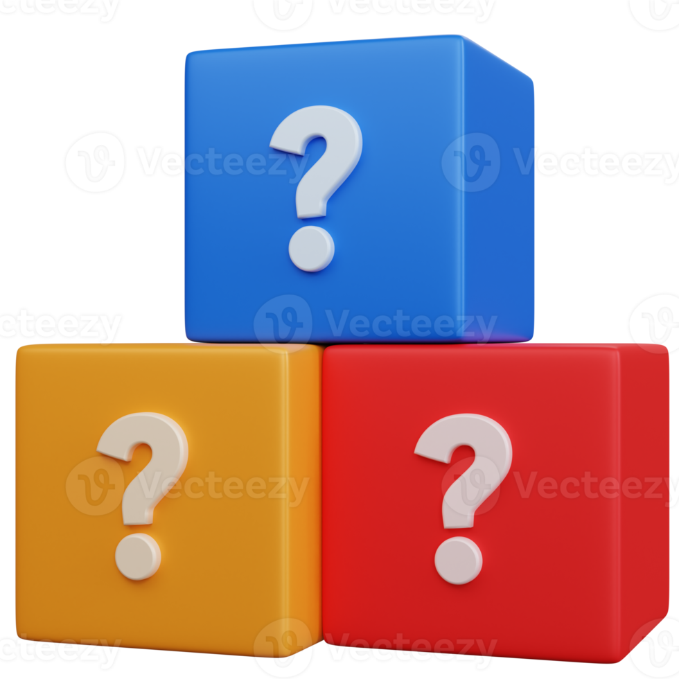 3d rendering three colorful blocks with question mark icon isolated png