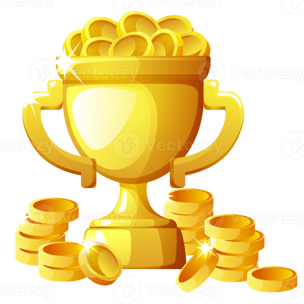 gold cup with coins for the winner png