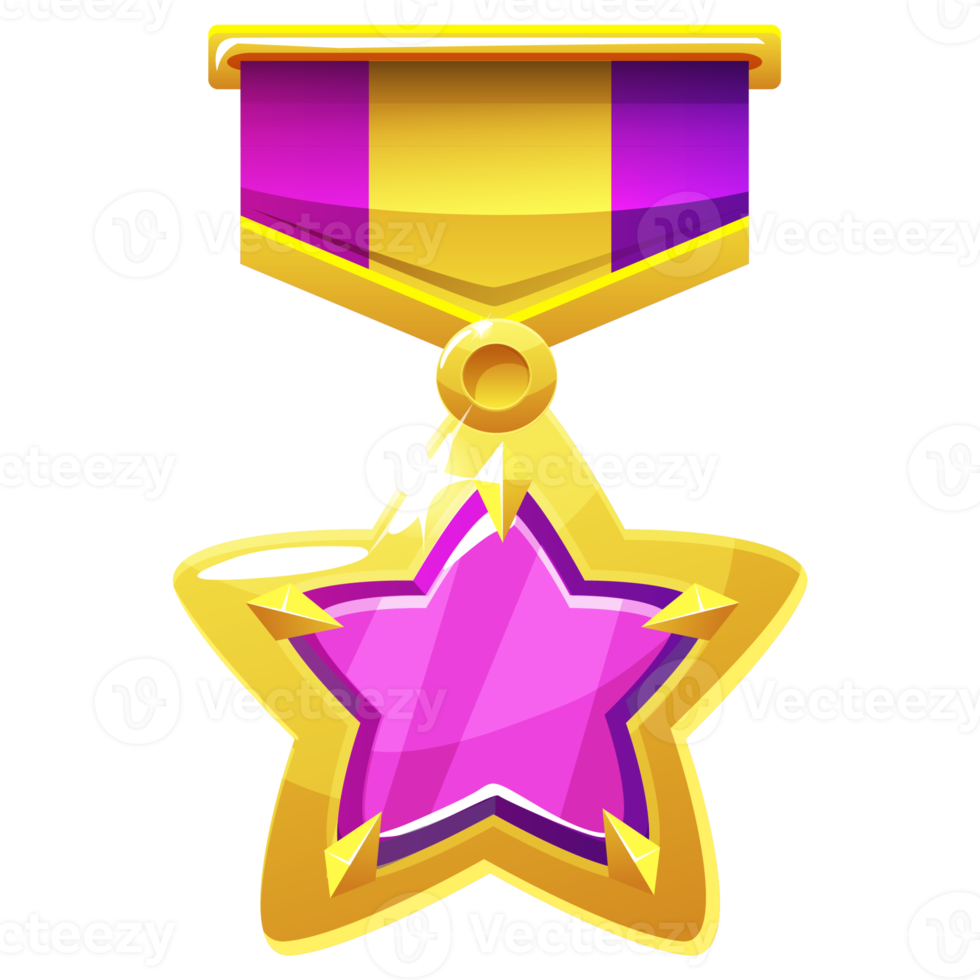 gold medal star for the game. Award with a purple gem with a ribbon. png