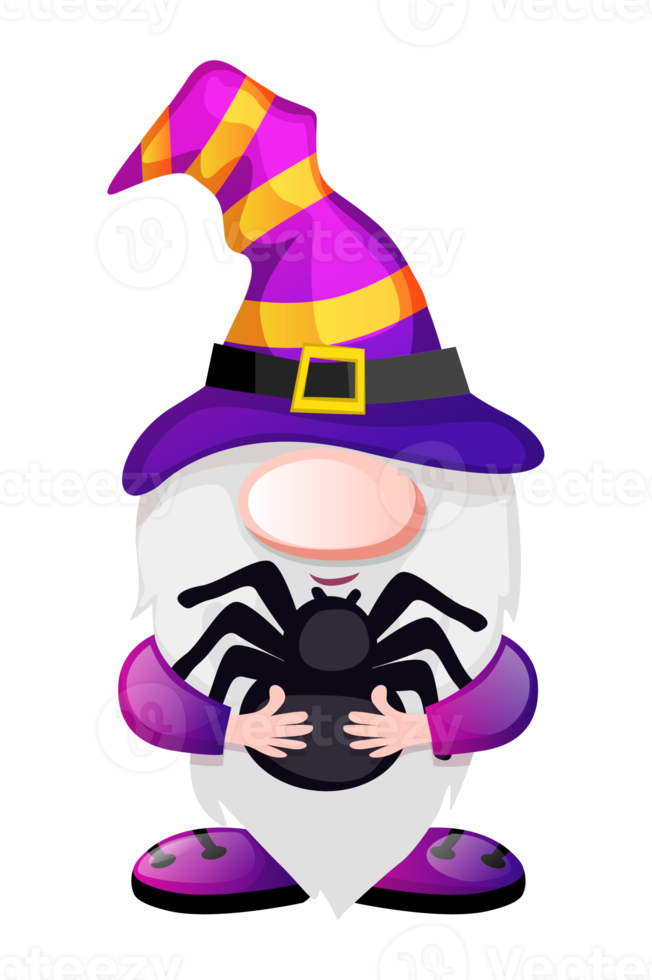 Halloween gnome with black spider for Halloween Day. png