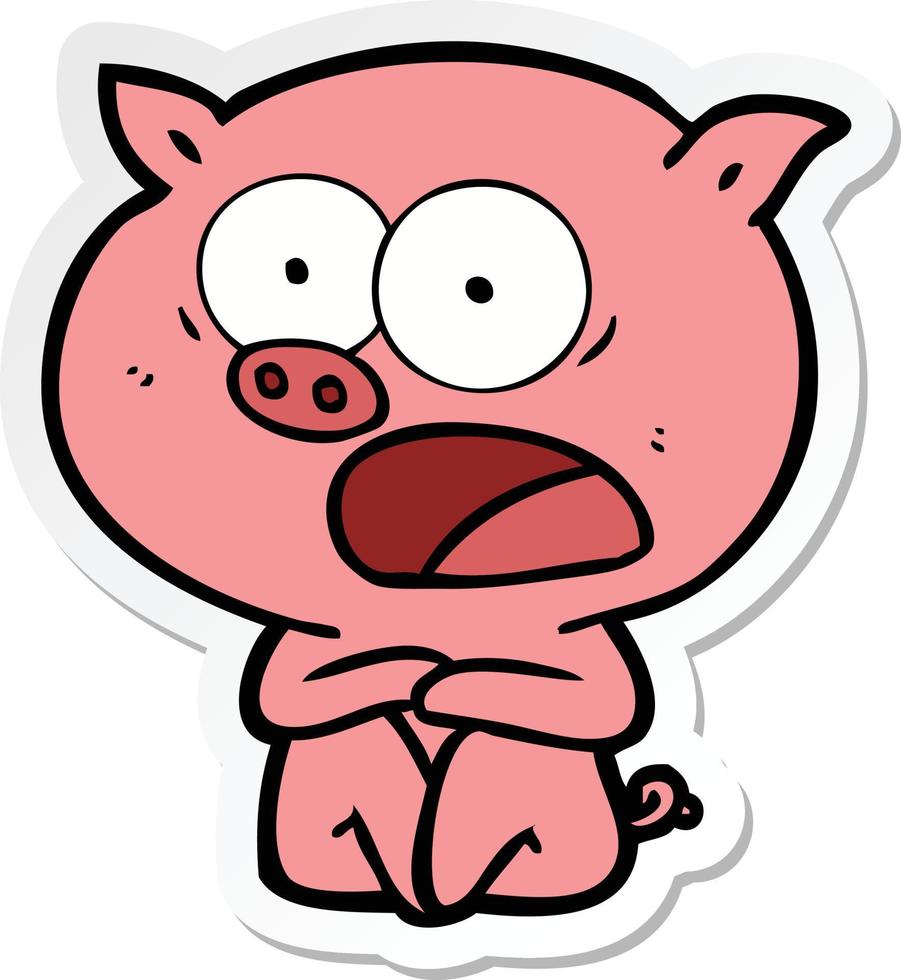 pegatina de un cerdo de dibujos animados sorprendido sentado vector