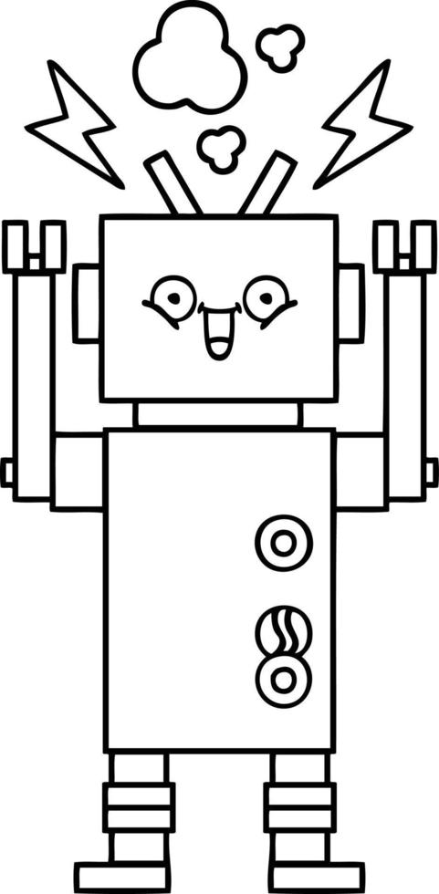 robot feliz de dibujos animados de dibujo lineal vector