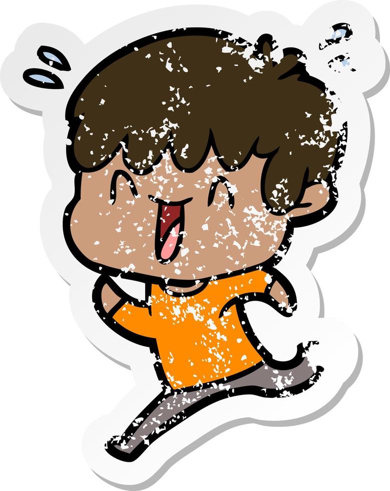 distressed sticker of a cartoon laughing boy vector