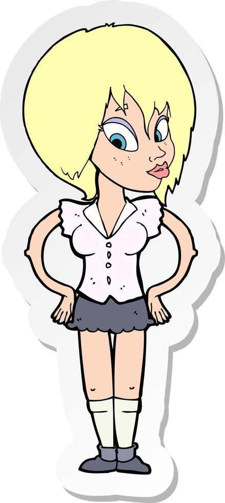 sticker of a cartoon woman with hands on hips vector