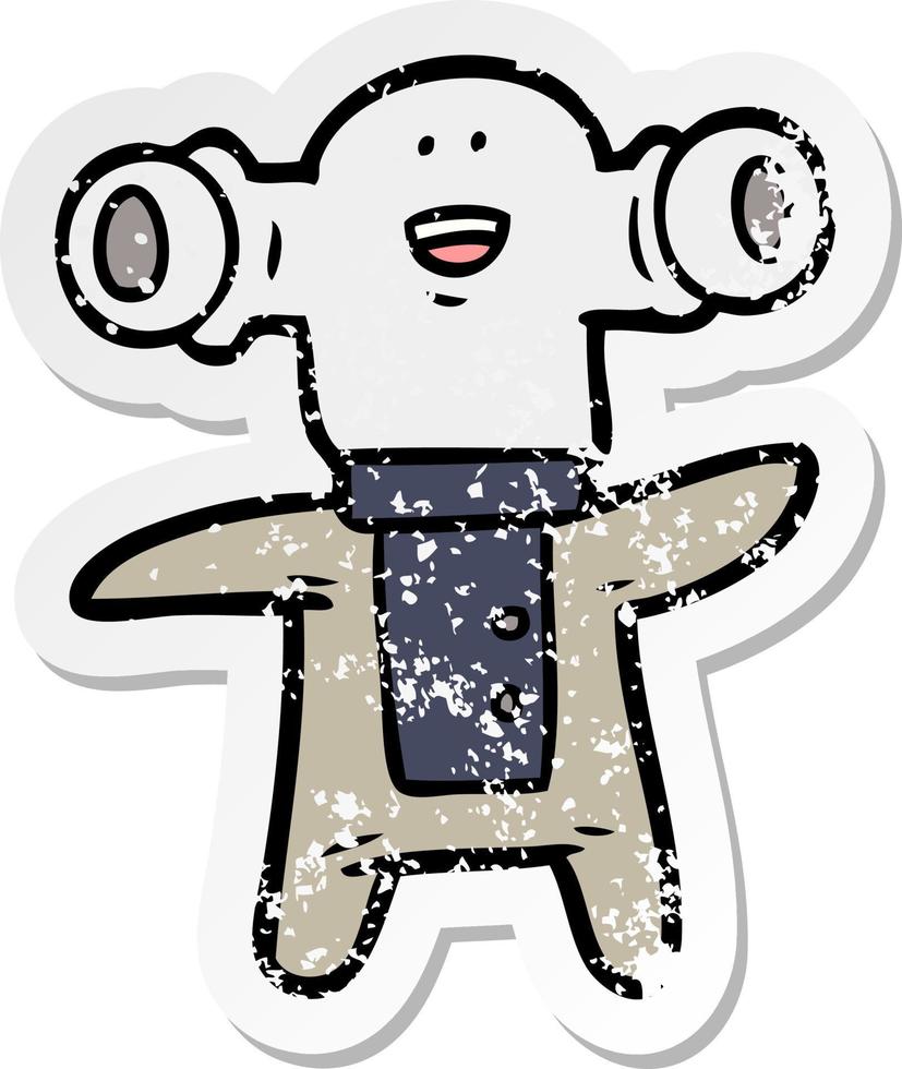 distressed sticker of a friendly cartoon alien vector