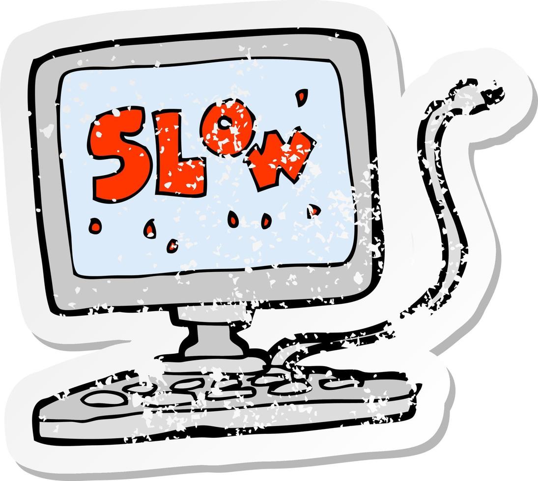 pegatina retro angustiada de una computadora lenta de dibujos animados vector