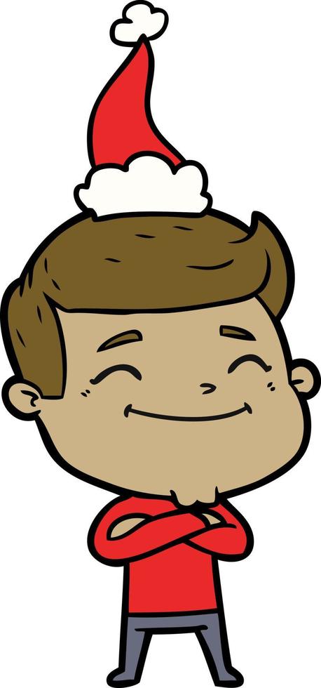 happy line drawing of a man wearing santa hat vector