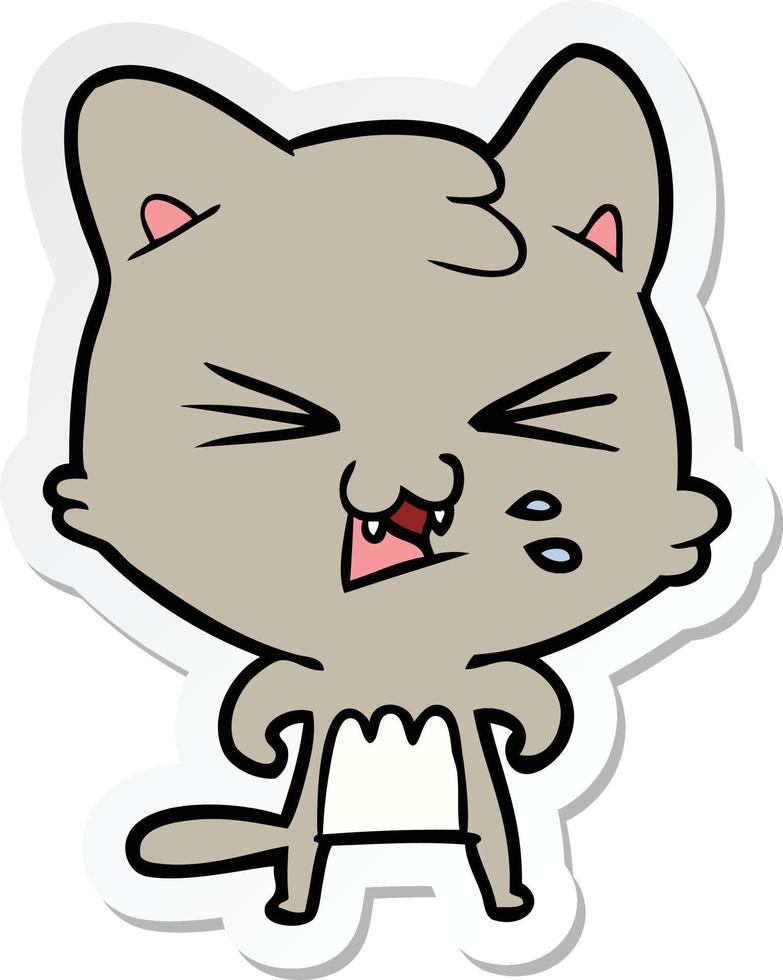 sticker of a cartoon hissing cat vector
