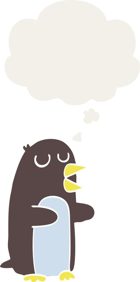 cartoon penguin and thought bubble in retro style vector