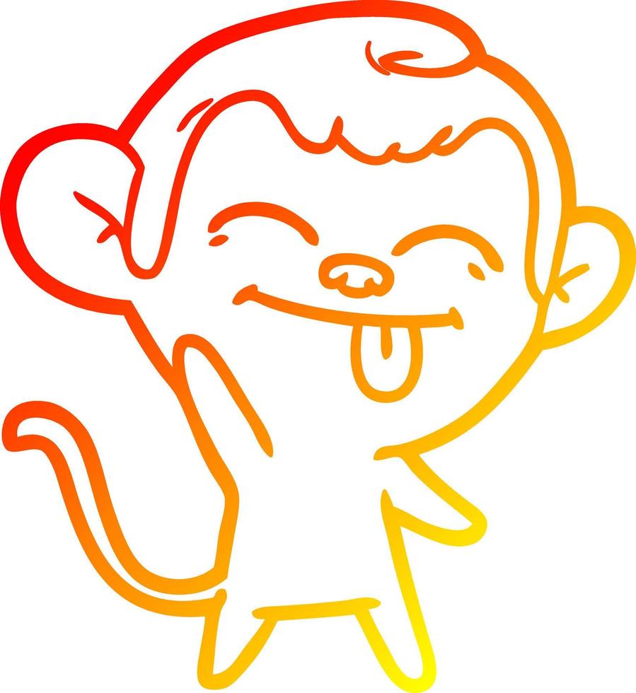 warm gradient line drawing funny cartoon monkey waving vector