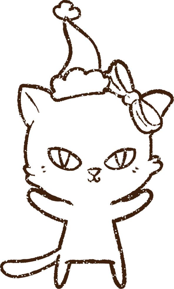 dibujo al carboncillo de un gato navideño vector