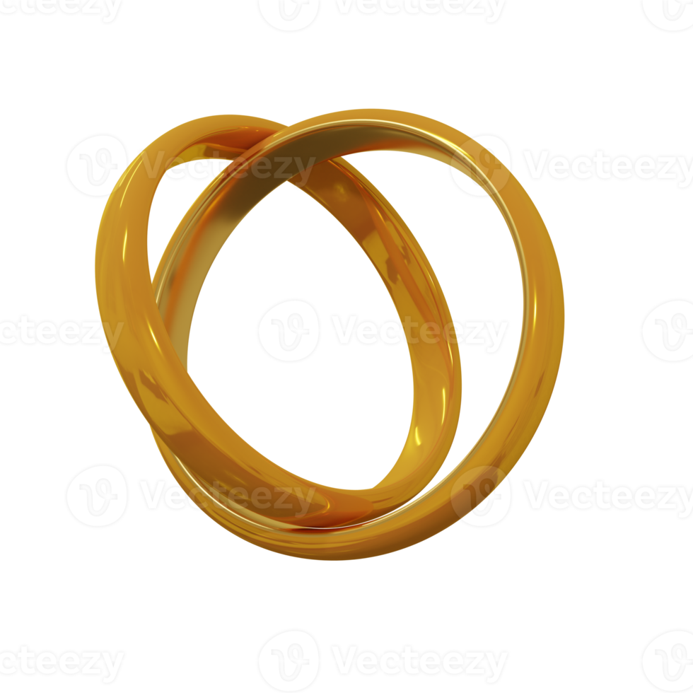 Golden Wedding Ring Design Element 3D Render png