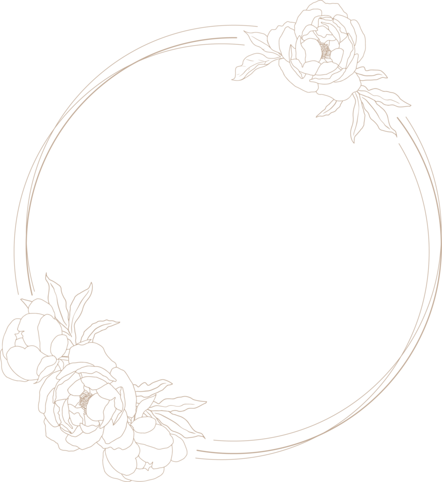 doodle line art peony flower circle wreath frame png