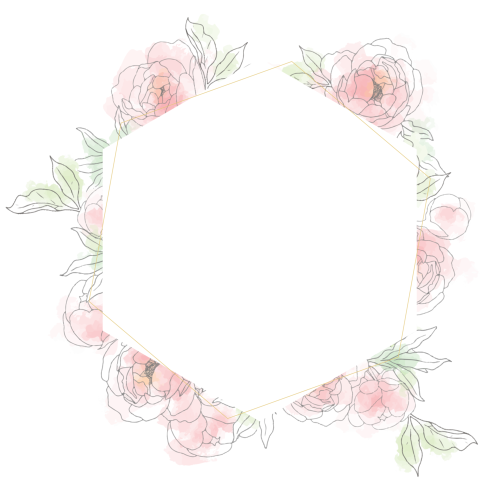 lâche aquarelle doodle dessin au trait pivoine fleur bouquet couronne cadre bannière fond png