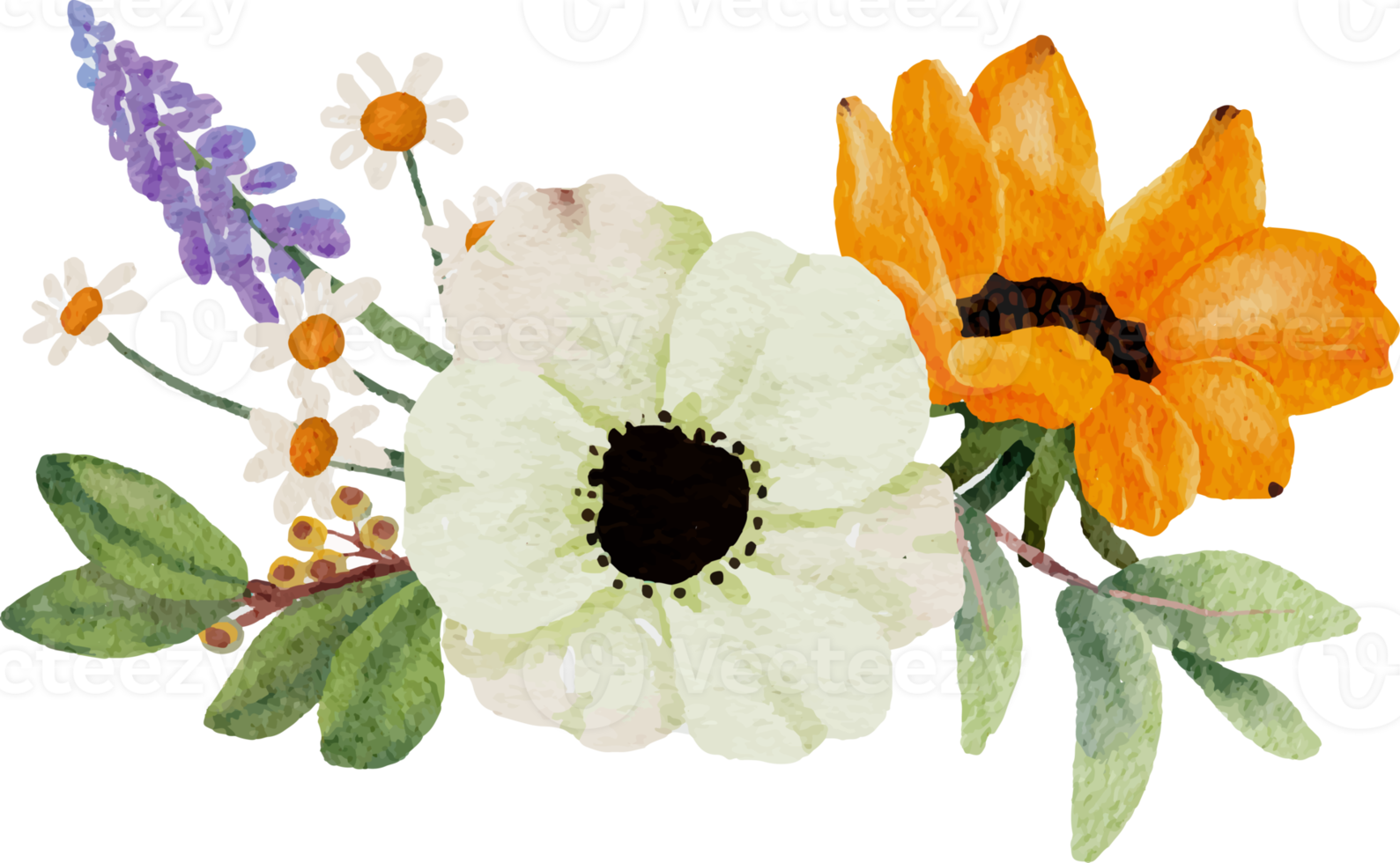 akvarell solros och vitsippor blomma bukett element png