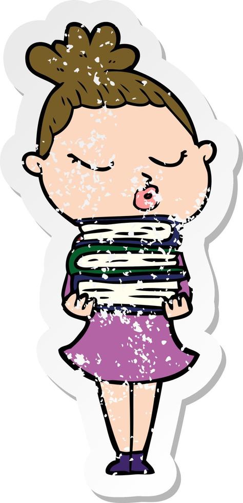 distressed sticker of a cartoon calm woman vector