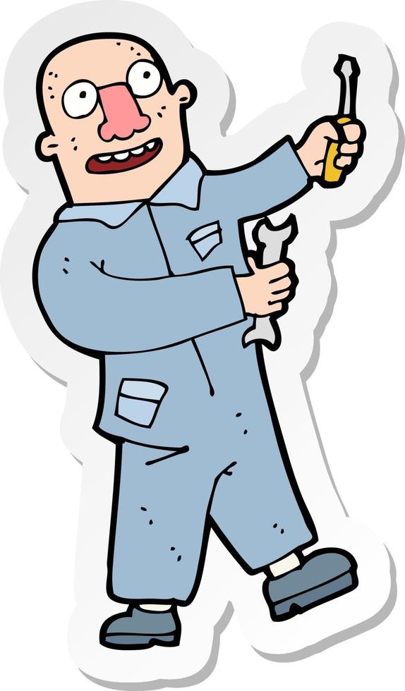 sticker of a cartoon mechanic vector