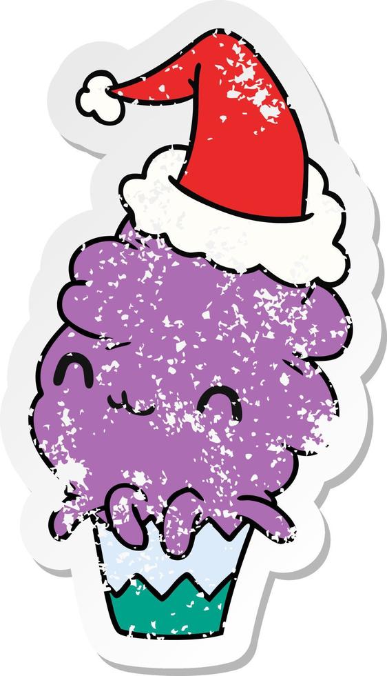 christmas distressed sticker cartoon of kawaii muffin vector