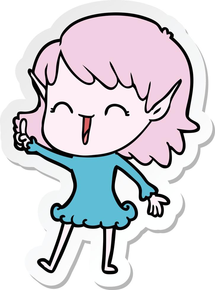 sticker of a cartoon elf girl vector