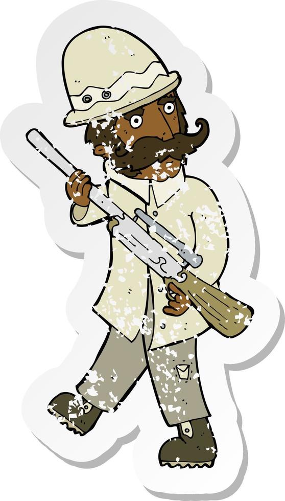 retro distressed sticker of a cartoon big game hunter vector