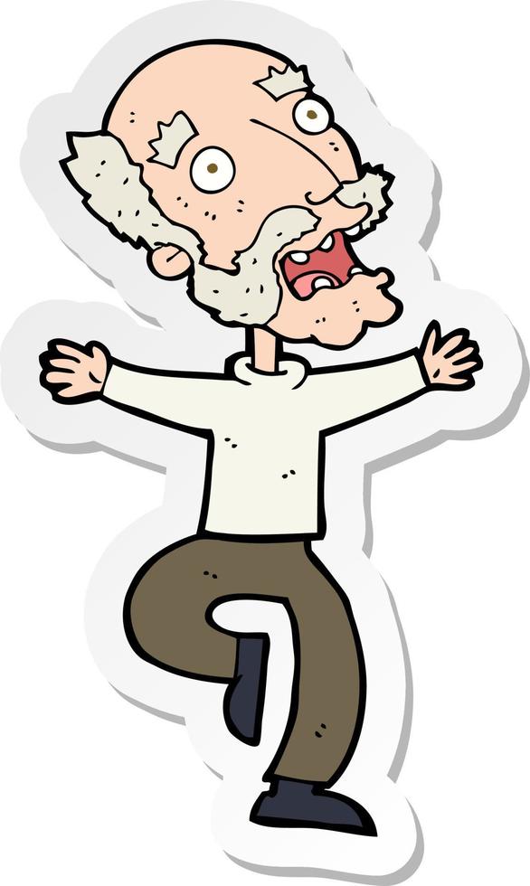 sticker of a cartoon old man having a fright vector