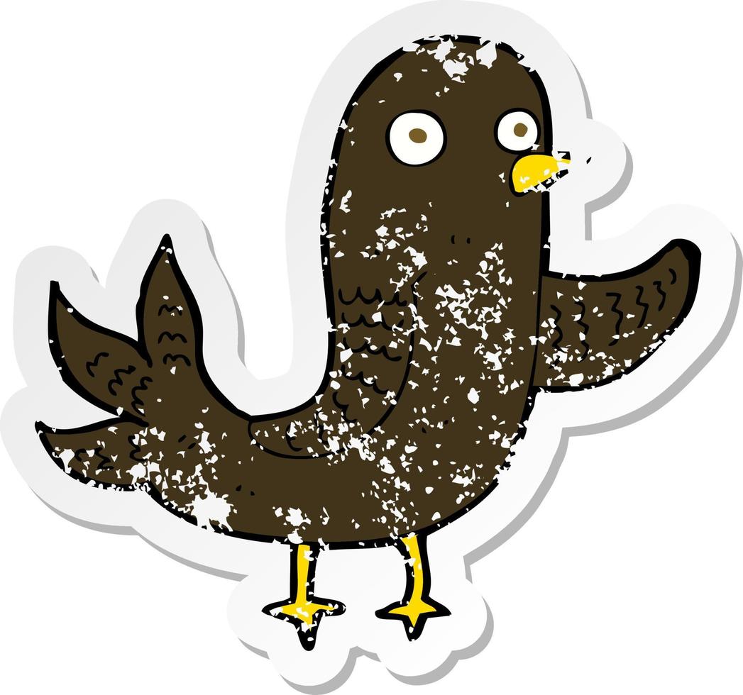 retro distressed sticker of a cartoon waving bird vector