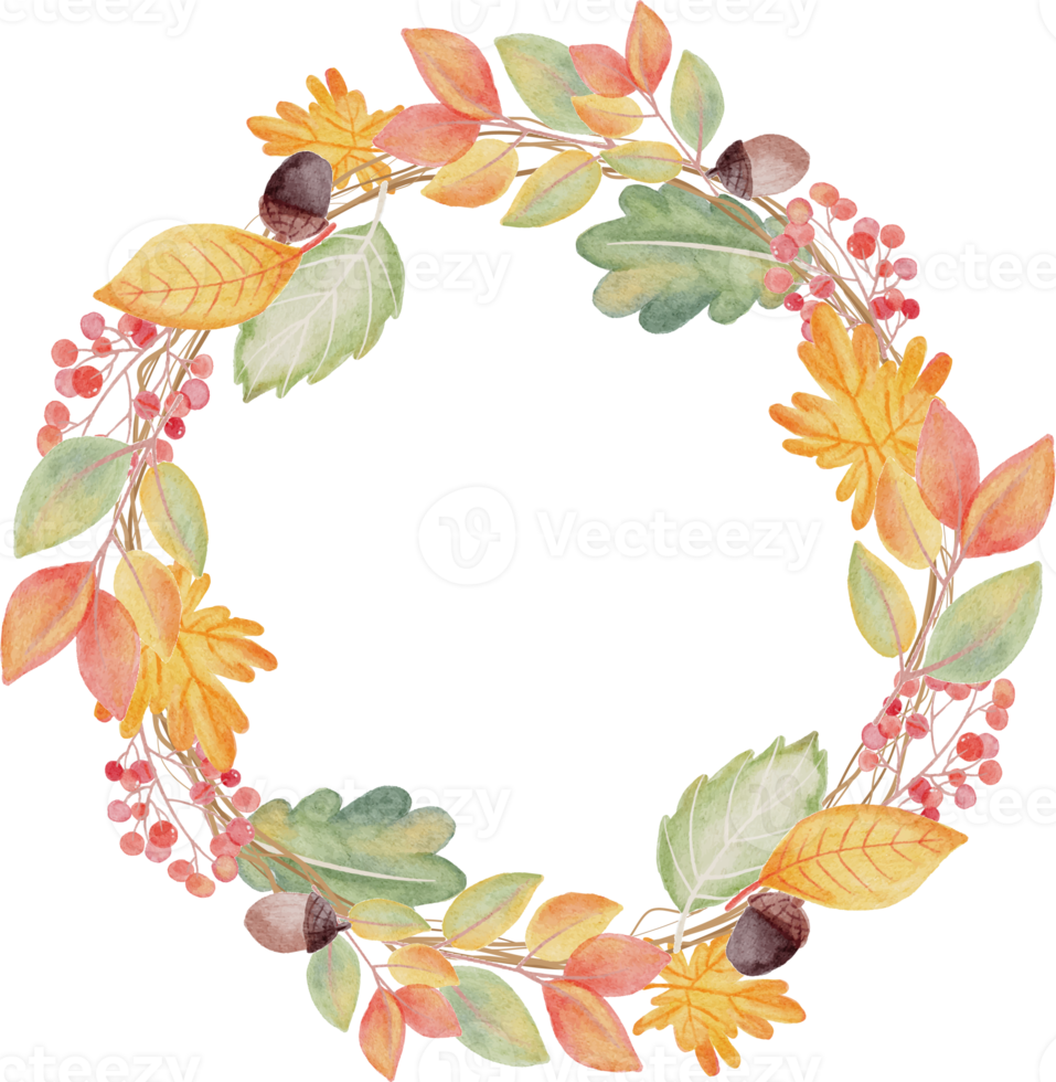 watercolor autumn fall leaves wreath frame png