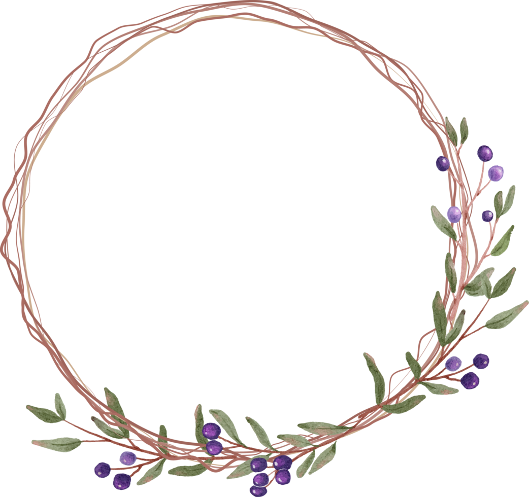 watercolor blue berry fruit wreath frame png