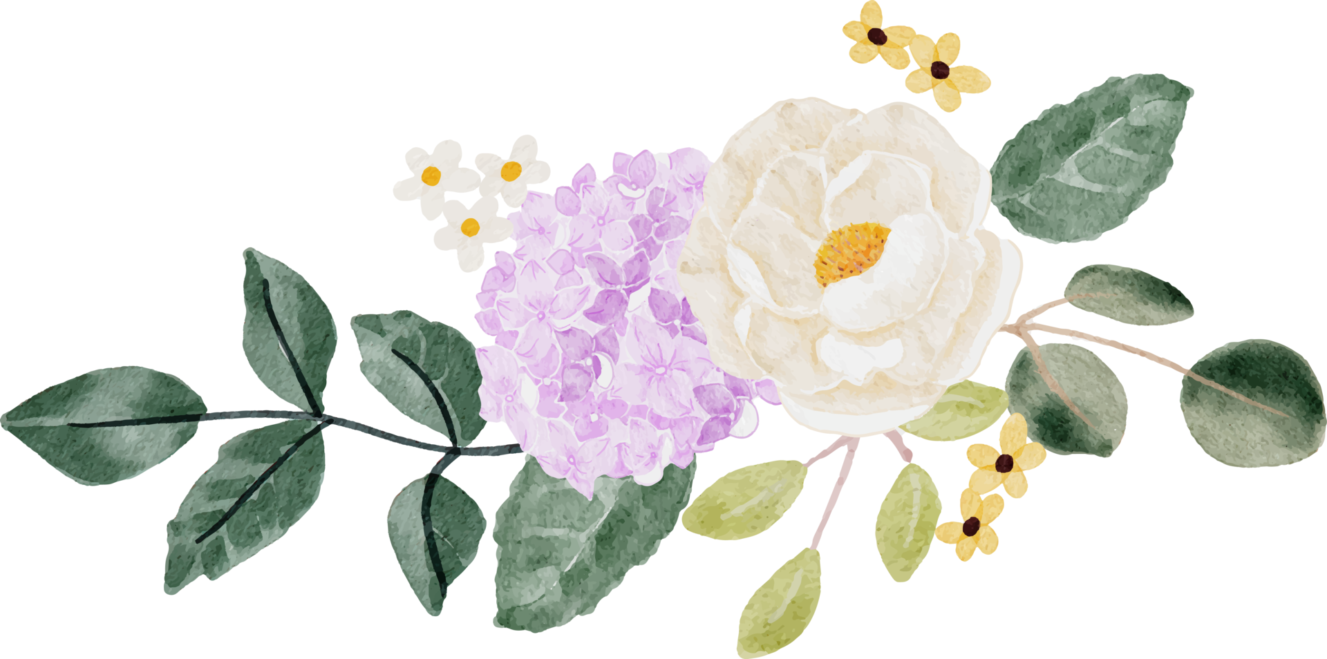 akvarell hortensia och vilda blombukett png