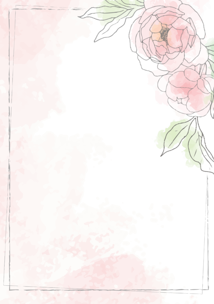 rosa suelta acuarela línea arte peonía flor ramo marco 5x7 invitación tarjeta lavado salpicadura fondo plantilla colección png