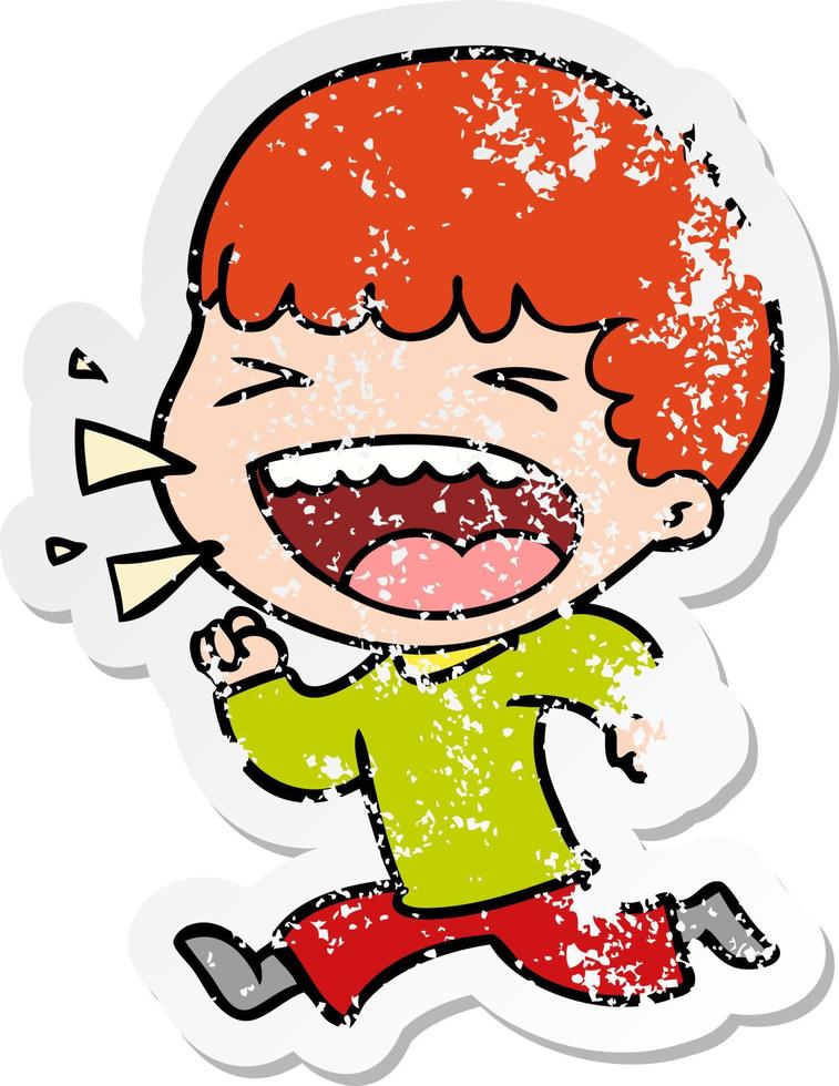 distressed sticker of a cartoon laughing man vector