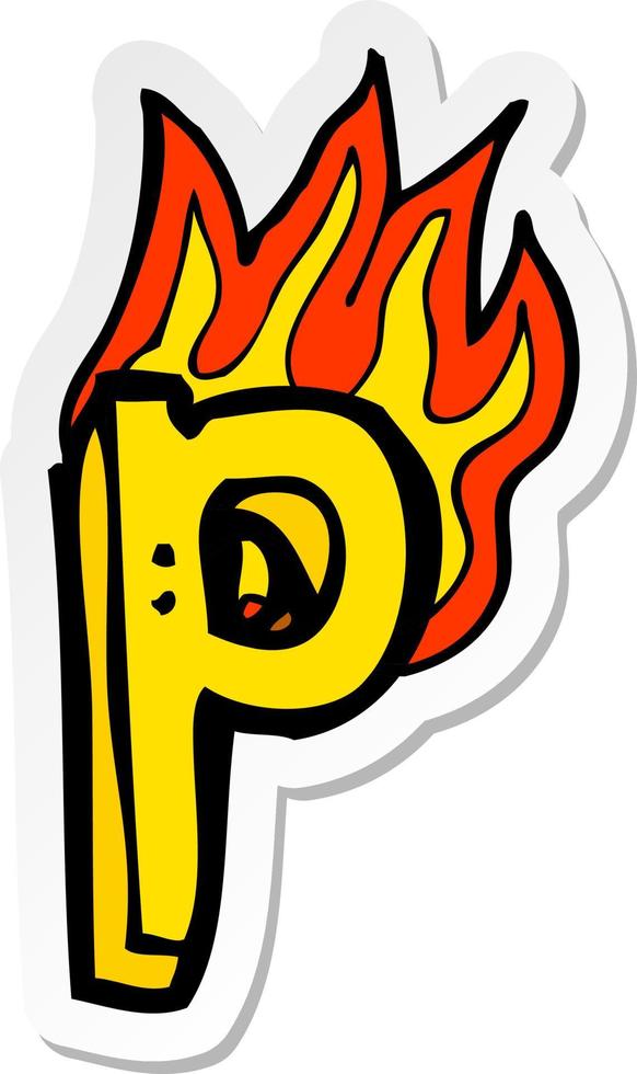 sticker of a cartoon flaming letter vector
