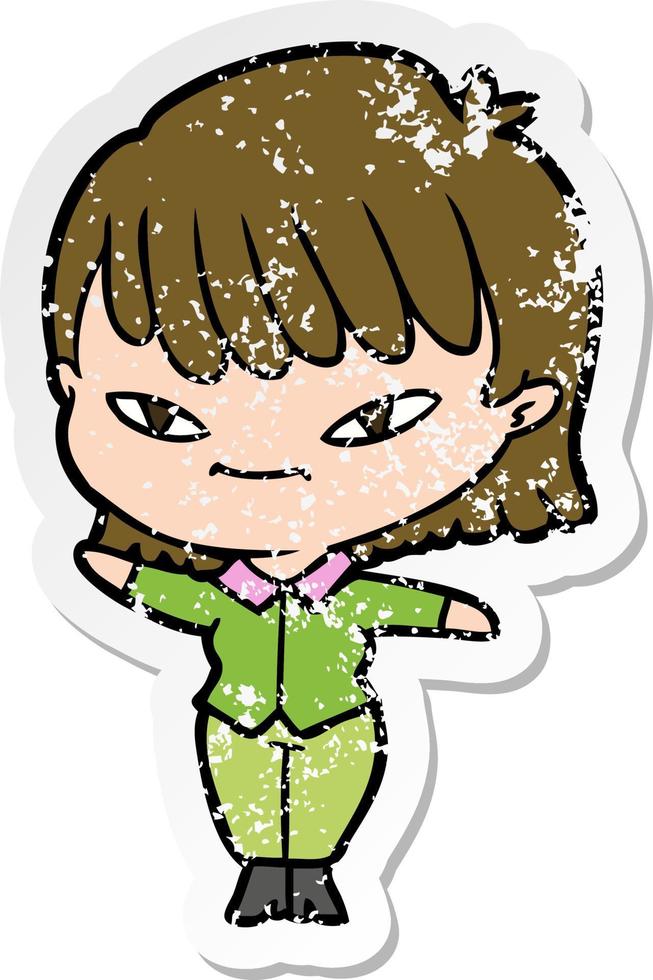 distressed sticker of a cartoon woman vector