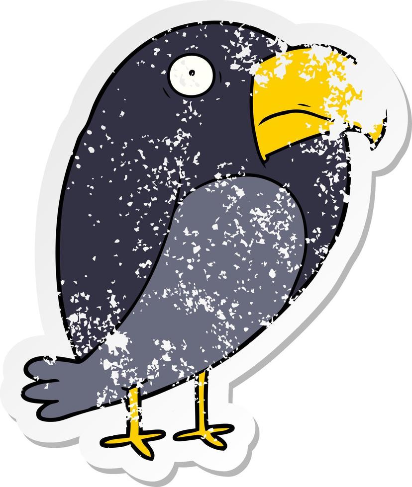 distressed sticker of a cartoon crow vector