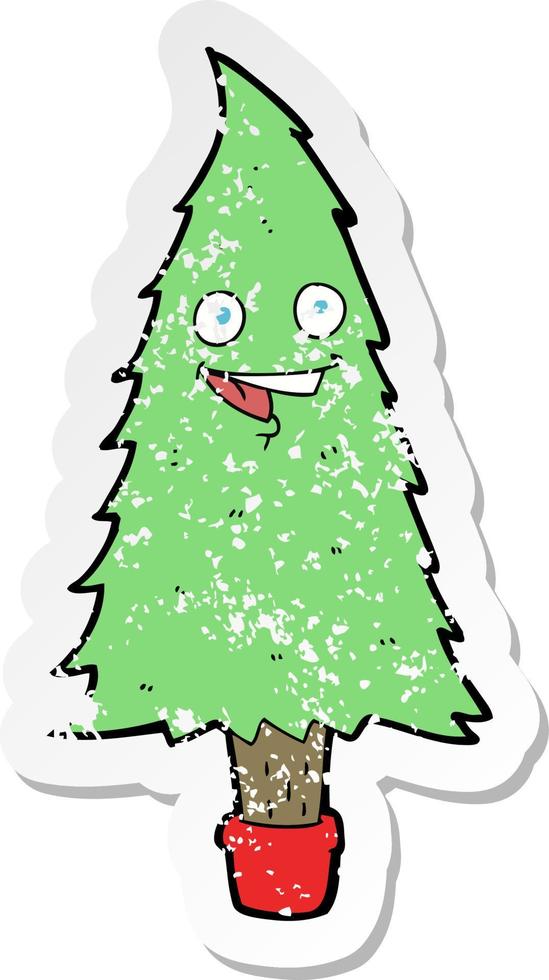 retro distressed sticker of a cartoon christmas tree vector