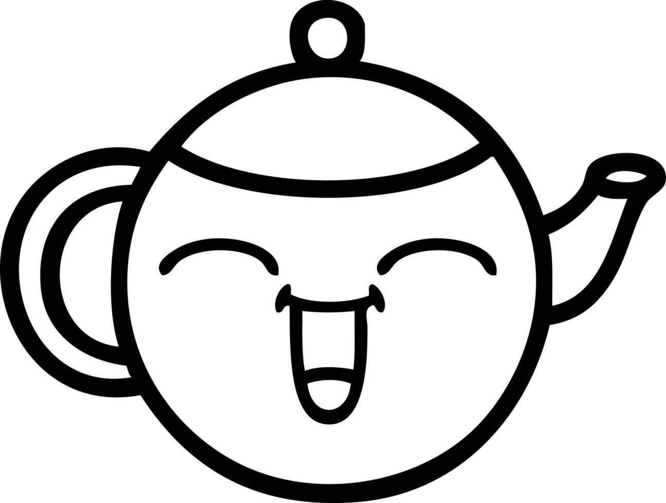 line drawing cartoon happy teapot vector