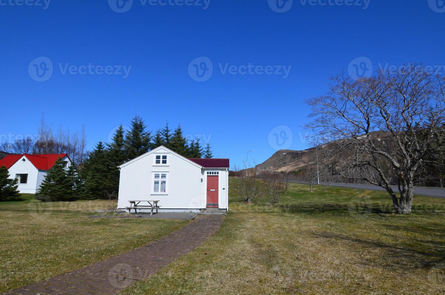 Cute Icelandic houses in a scenic landscape photo