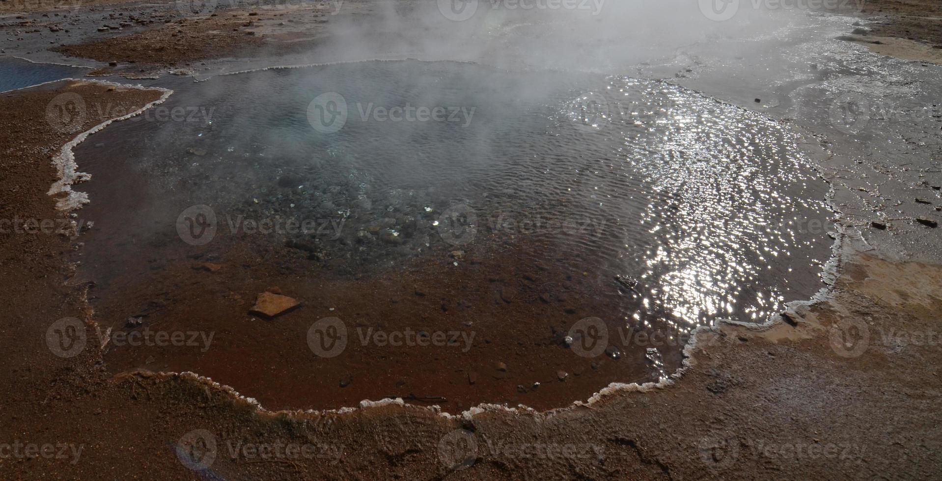 Shallow steaming geysir in Iceland surrounded my minerals photo