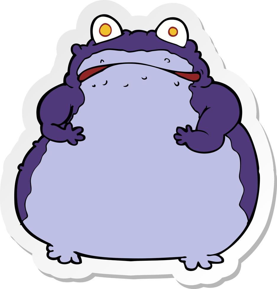 sticker of a cartoon fat frog vector