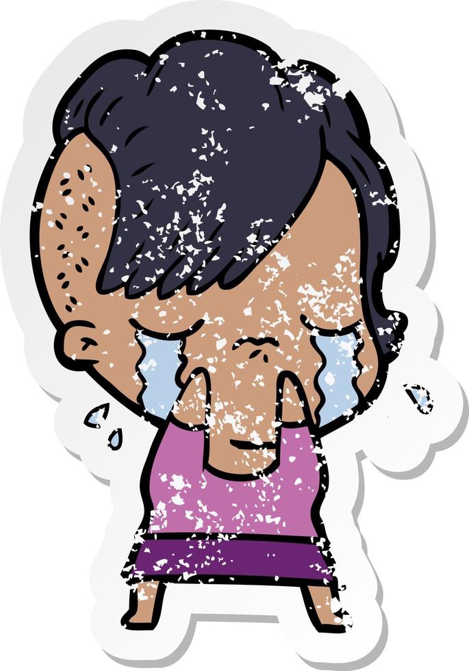 distressed sticker of a cartoon crying girl vector