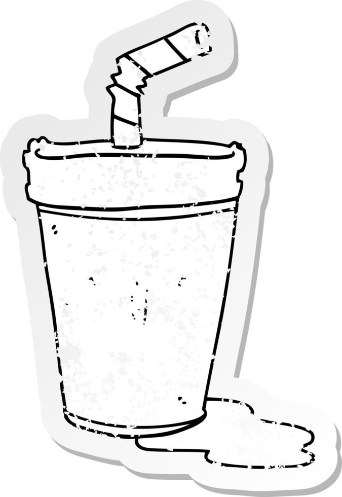 distressed sticker of a cute cartoon soda vector
